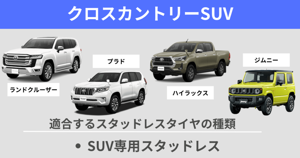 クロスカントリーSUVに合うスタッドレスタイヤはSUV専用のスタッドレスタイヤのみ